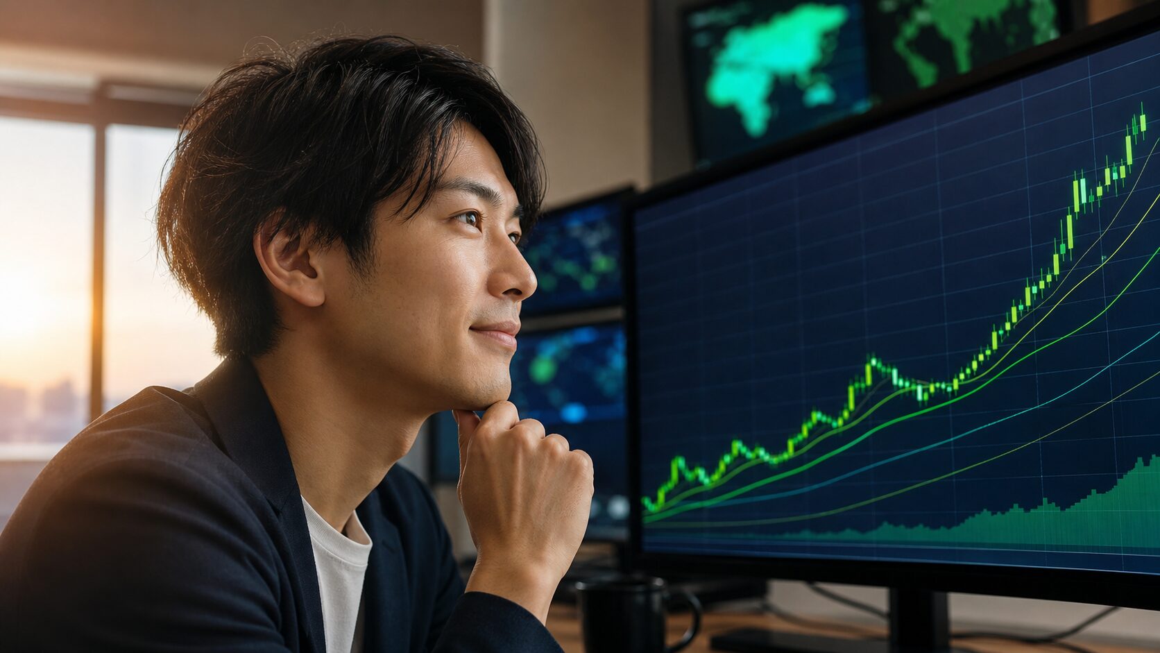 株価チャートを見て不安と疑問を感じる個人投資家の日本株サムネイル画像