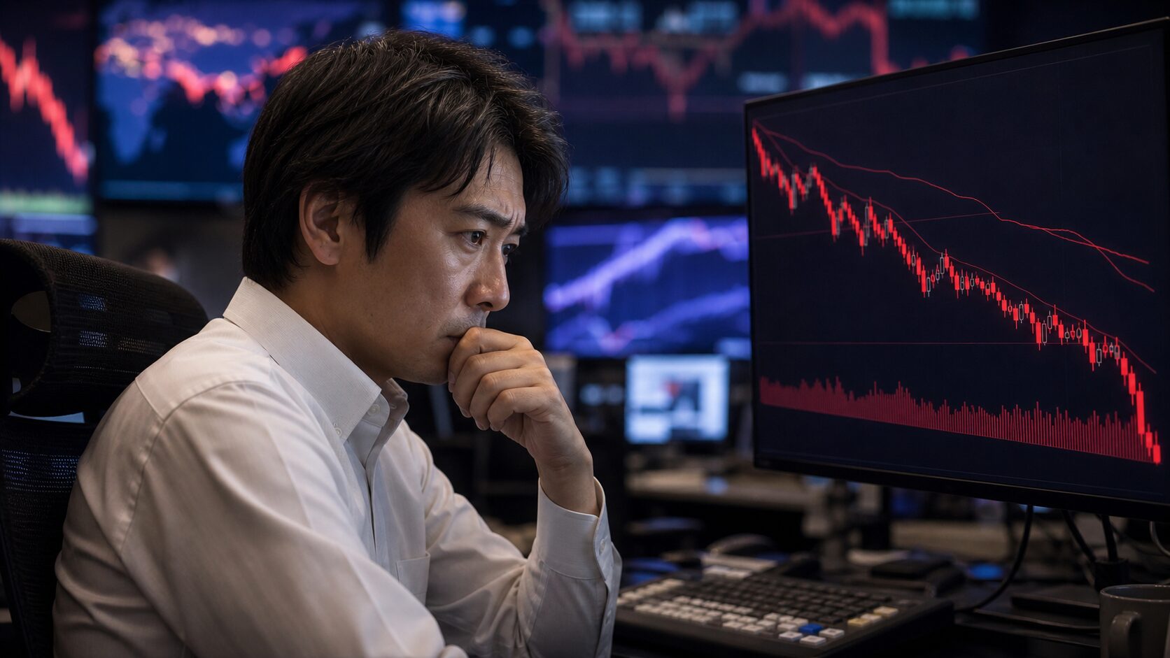 株価チャートを見て不安と疑問を感じる個人投資家の日本株サムネイル画像