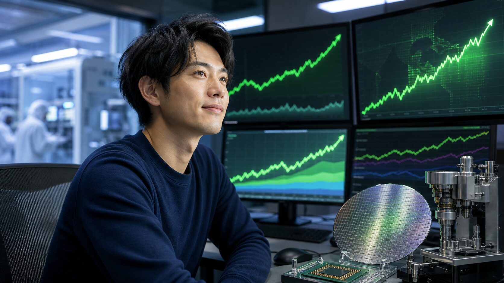 寄り前の日本株で半導体株とアドバンテストの動きを確認する個人投資家向けサムネイル画像