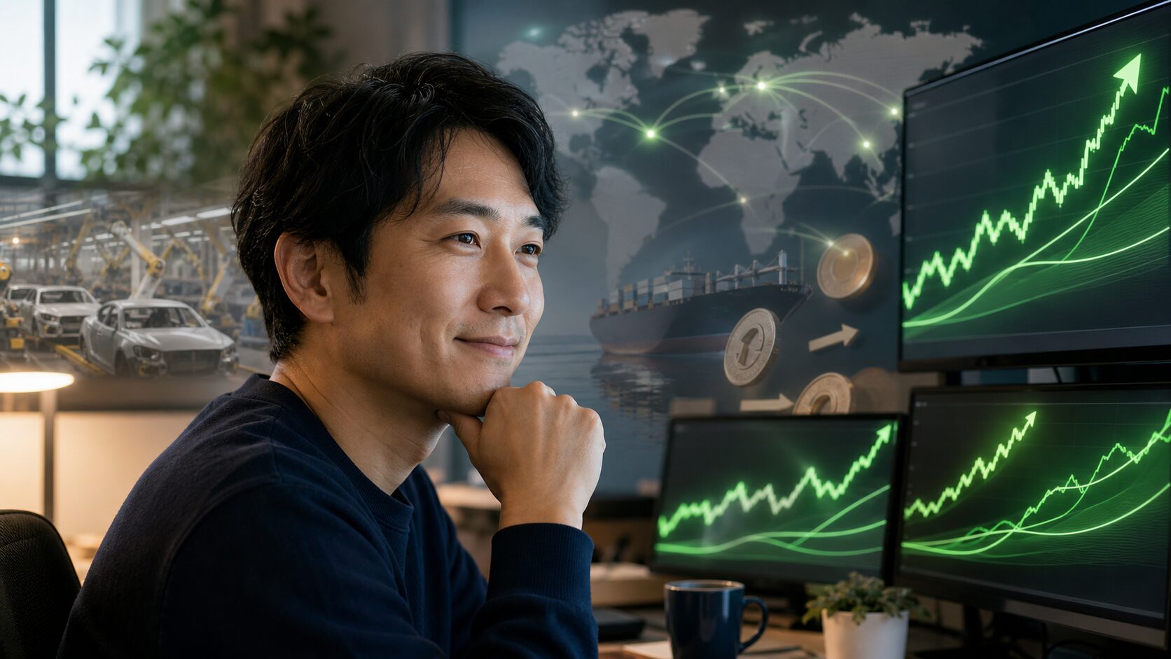 寄り前の日本株で自動車株とトヨタの動きを確認する個人投資家向けサムネイル画像