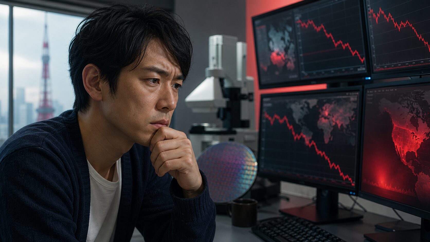寄り前の日本株で半導体株とアドバンテストの動きを確認する個人投資家向けサムネイル画像