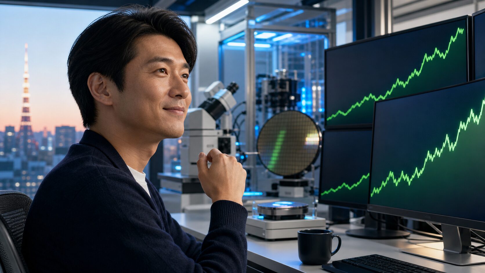 寄り前の日本株で半導体株とアドバンテストの動きを確認する個人投資家向けサムネイル画像