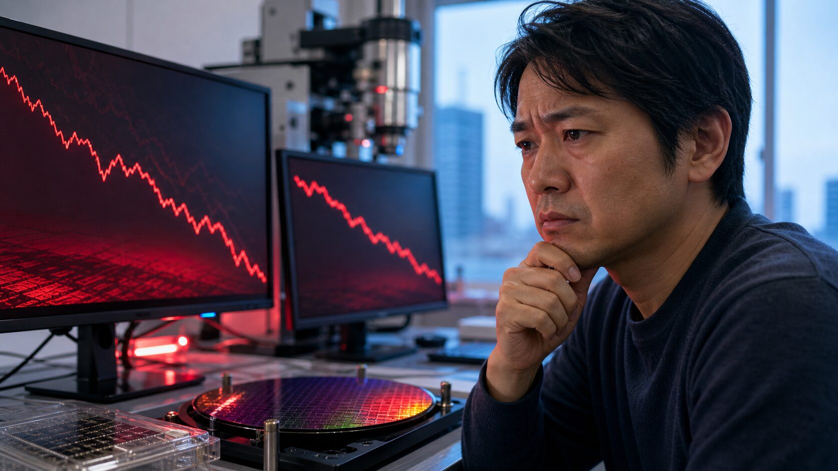 寄り前の日本株で半導体株と米半導体指数の動きを確認する個人投資家向けサムネイル画像