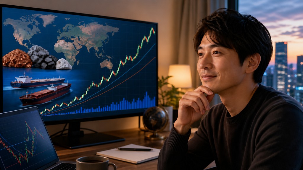 寄り前の日本株で商社株と三菱商事の動きを確認する個人投資家向けサムネイル画像