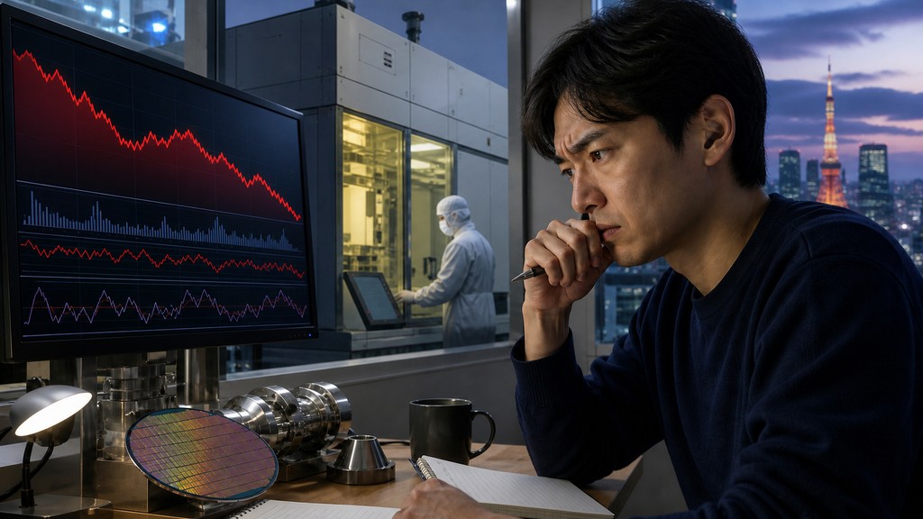 寄り前の日本株で半導体株と東京エレクトロンの動きを確認する個人投資家向けサムネイル画像