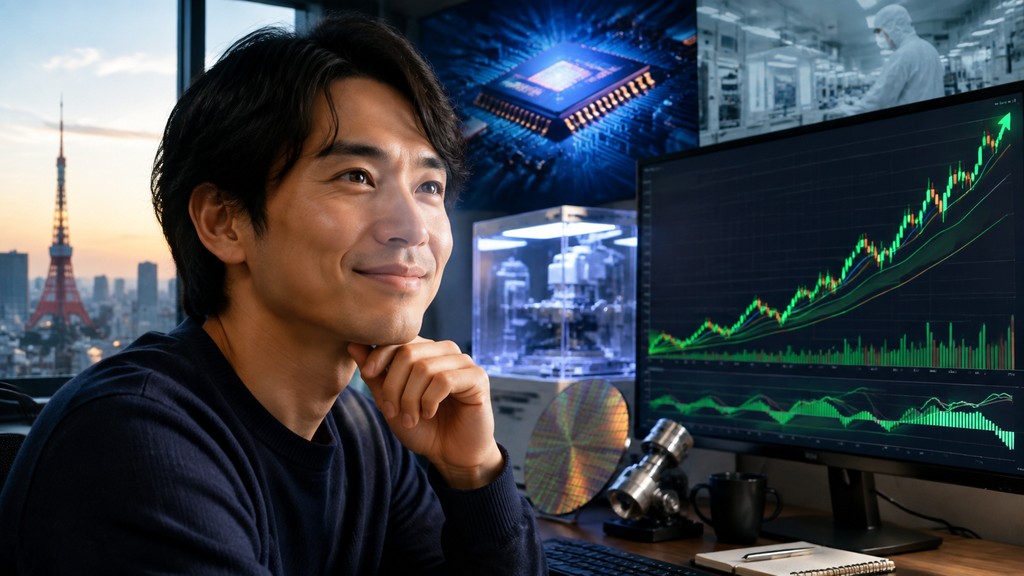 寄り前の日本株で半導体株と米半導体指数の動きを確認する個人投資家向けサムネイル画像
