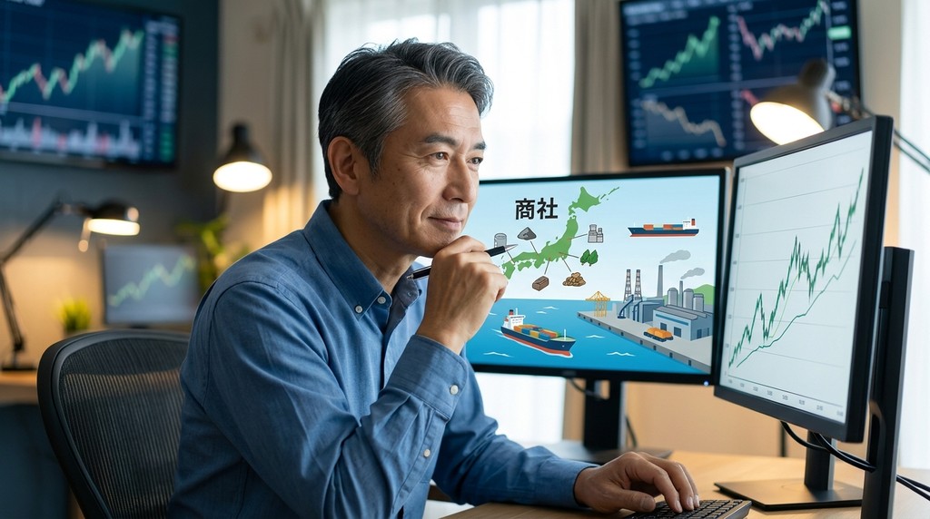 大引けの日本株で商社株と三菱商事の動きを確認する個人投資家向けサムネイル画像