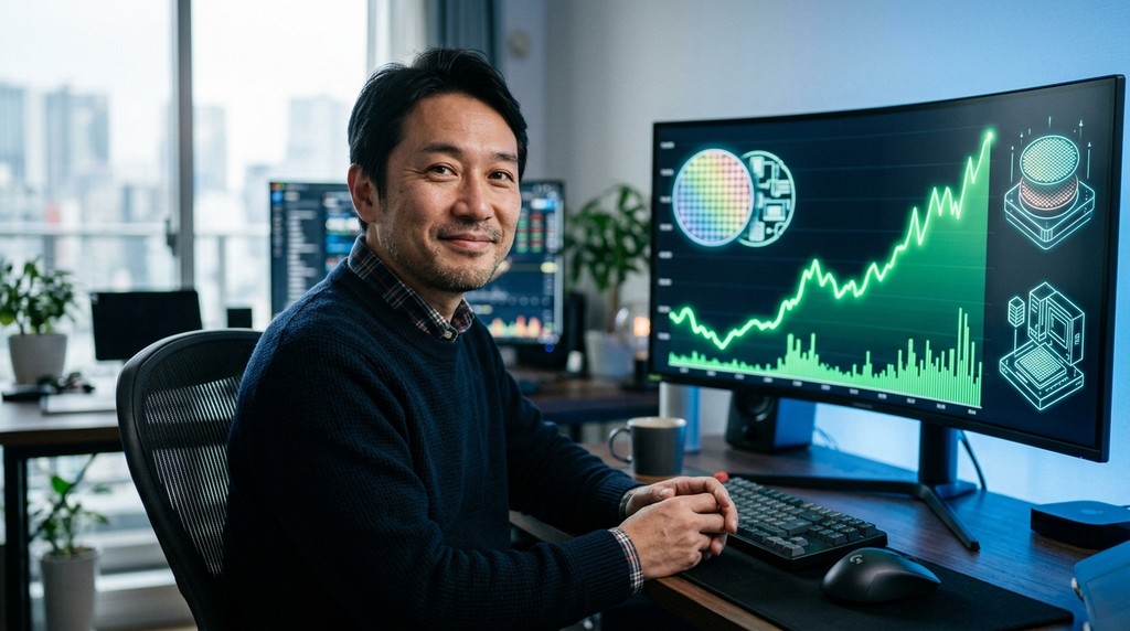 寄り前の日本株で半導体株と米半導体指数の動きを確認する個人投資家向けサムネイル画像